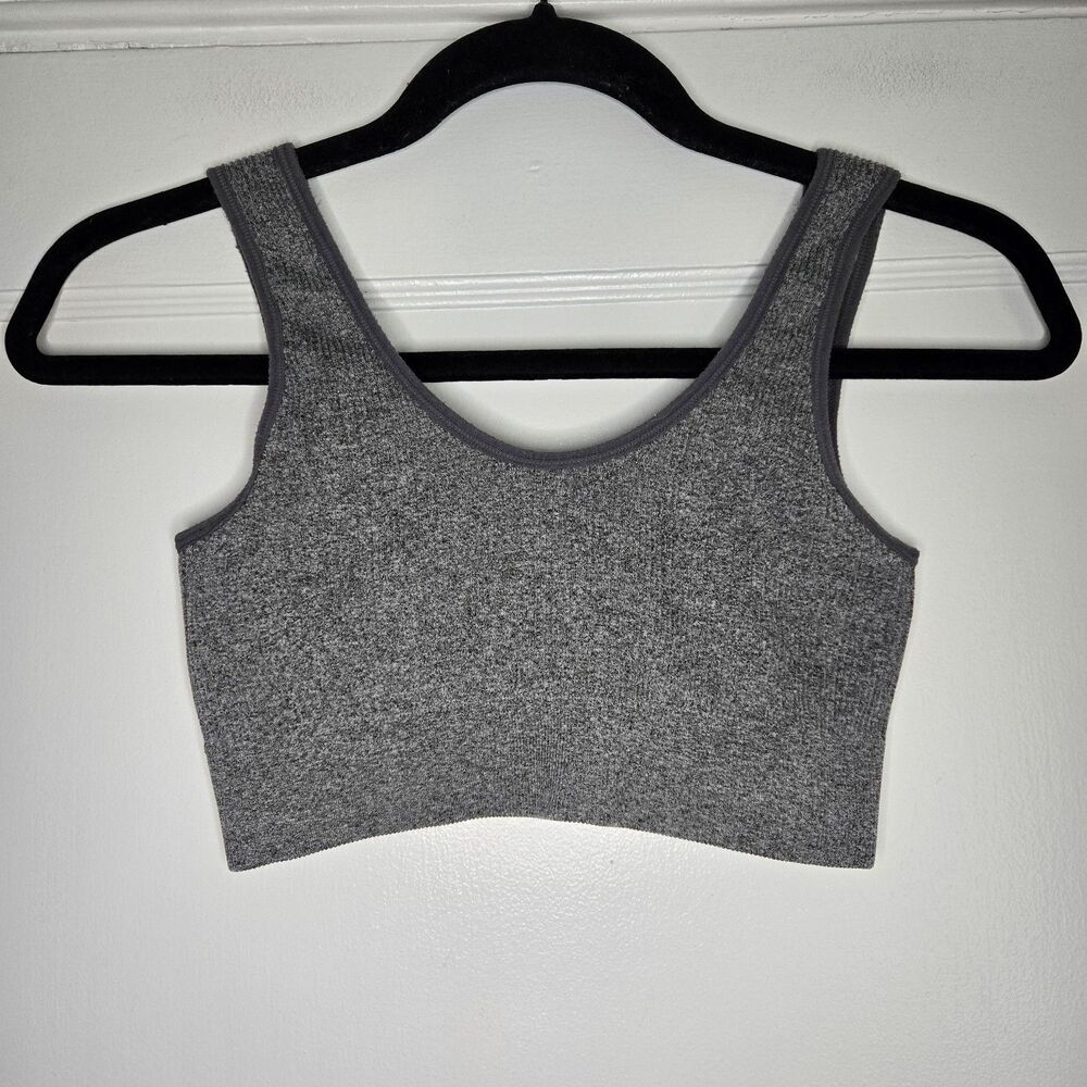 Aerie Gray Knit Sports Bra Womens S Wireless Pullover Wide Strap Stretch